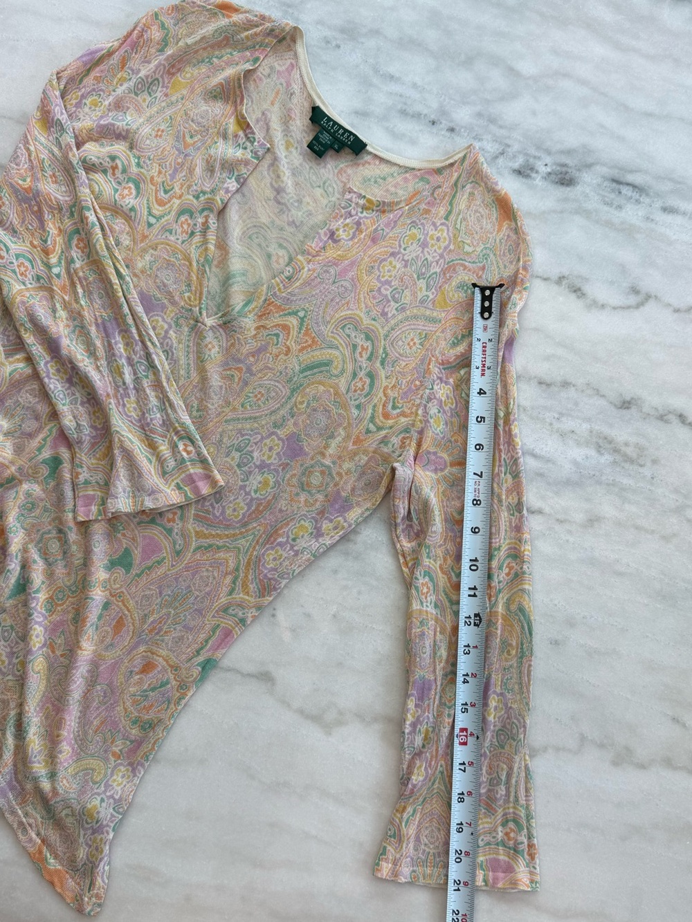 Lauren Ralph Lauren 100% Silk Paisley V-Neck Blouse Multicolor Women Size L - Picture 6 of 12